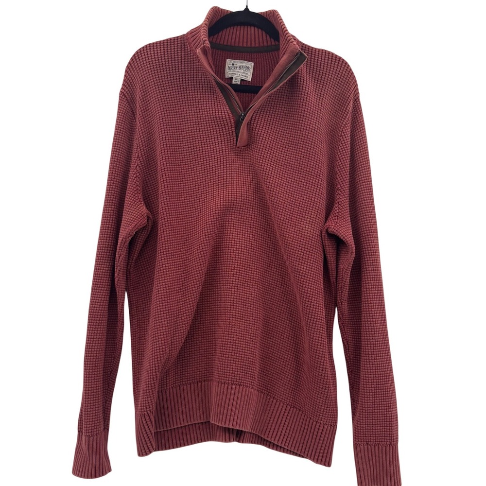 Lucky Brand Waffle Weave Quarter Zip Pull Over XXL Washed Red Lightweight Casual